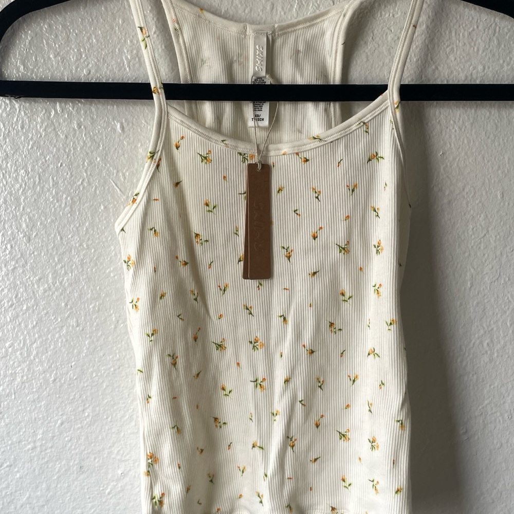 SKIMS Floral Cotton Ribbed Cropped Cami & High Waisted Leggings Set